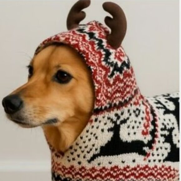 Telluride Clothing Company Other - Telluride Clothing Co Reindeer Stuffed Antlers Nordic Hooded Knit Dog Sweater L